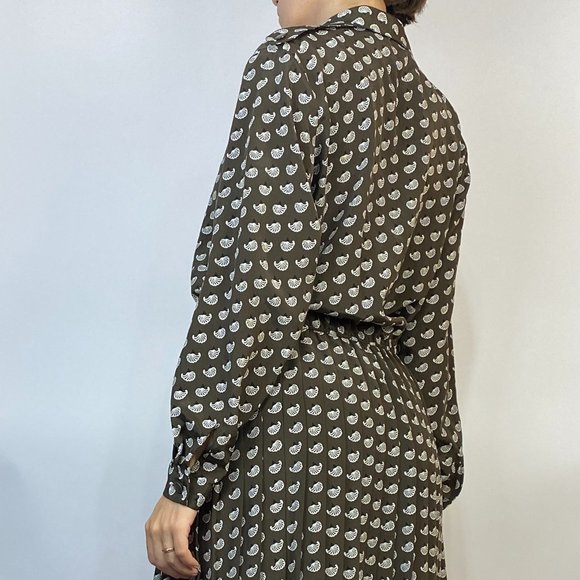 Vintage 80s SILKY Abstract SHELL Print PLEATED Dress! Medium, 8 - Picture 2 of 7